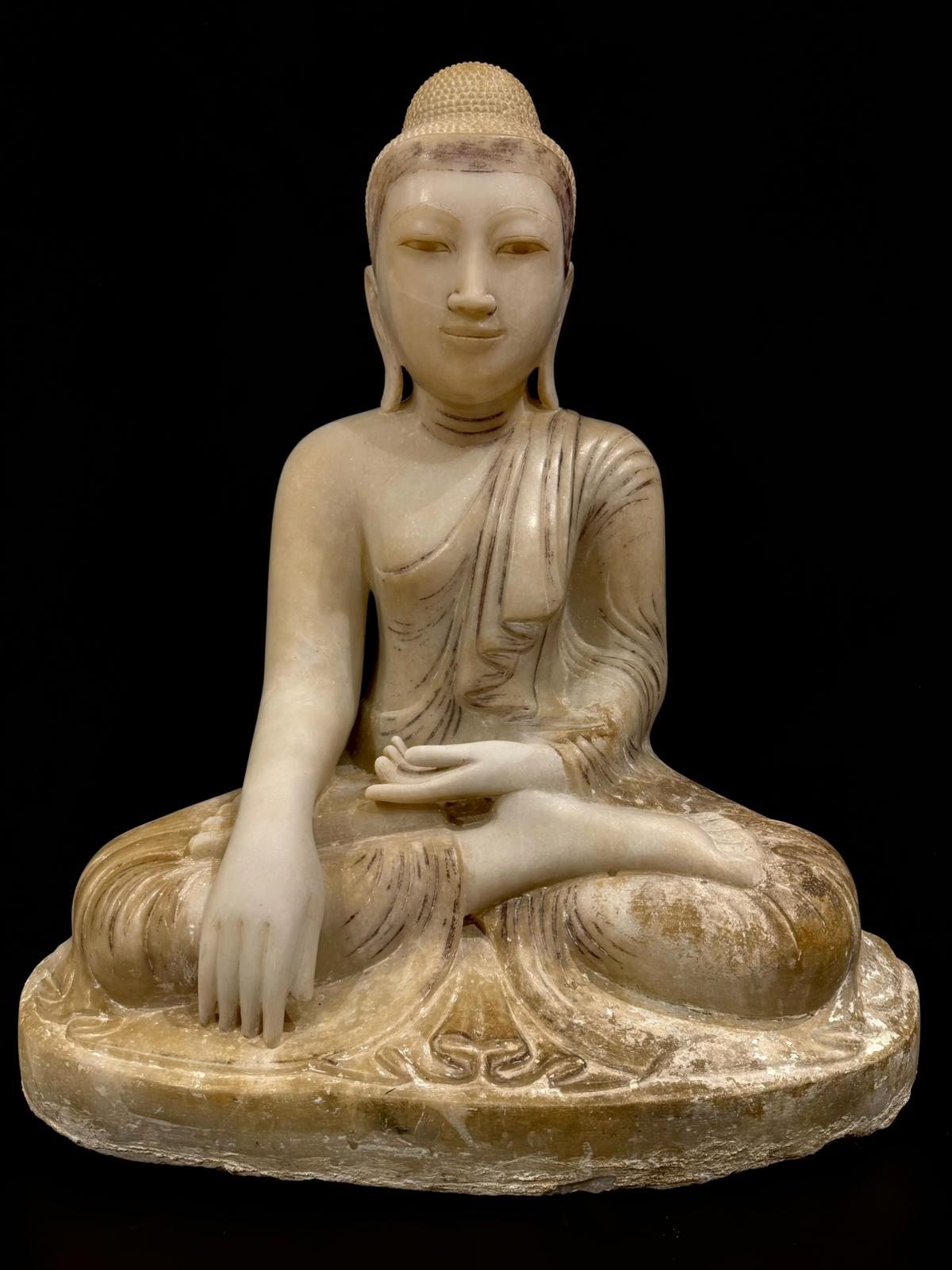 Marble Seated Buddha  inBhumisparsha Mudra - 7591